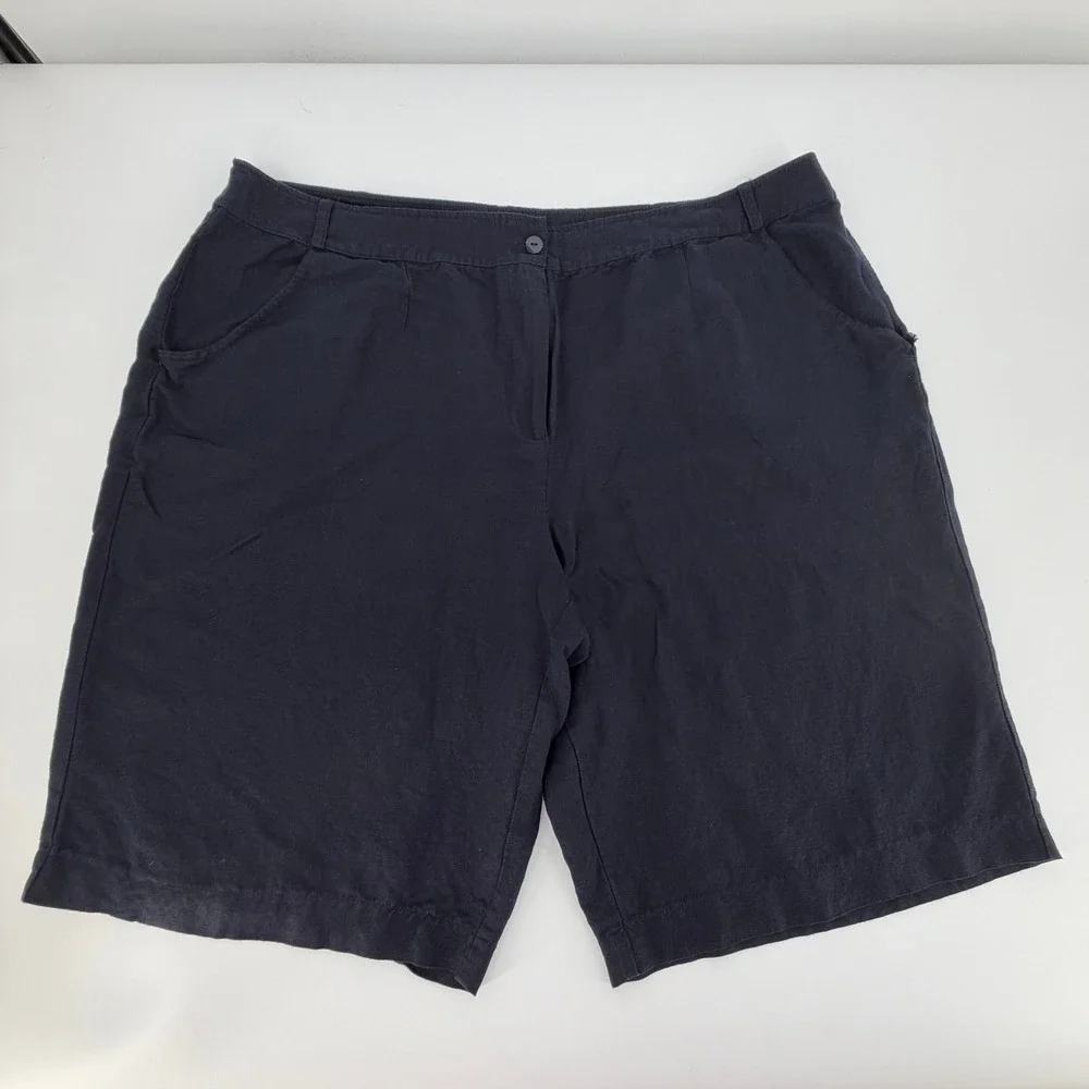 NY Collection Shorts Womens 3X Blue Linen‎ Blend Bermuda Casual Coastal Summer